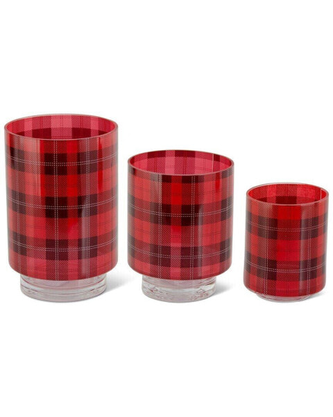 K&K Interiors Set Of 3 Tartan Plaid Glass Containers