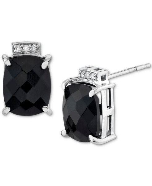 Onyx & Diamond Accent Cushion Stud Earrings in Sterling Silver