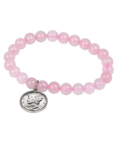 16540 Rose Quartz Bracelet with Mercury Dime Coin