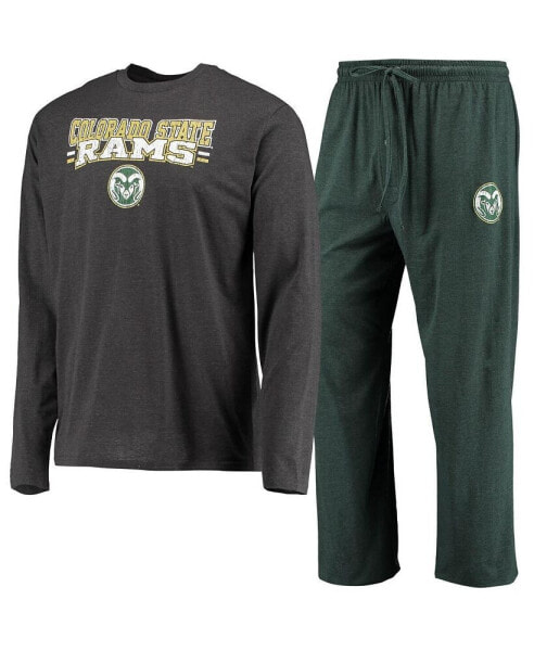 Men's Green, Heathered Charcoal Colorado State Rams Meter Long Sleeve T-shirt and Pants Sleep Set