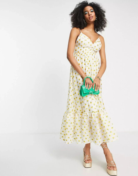 ASOS EDITION cami midi dress in embroidered yellow ditsy floral