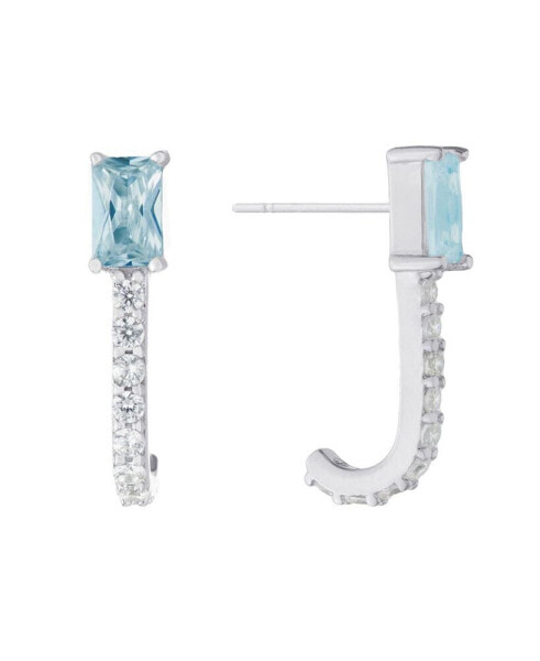 Cubic Zirconia (1.44 ct.t.w.) Clear Baguette Half Hoop Post Earrings