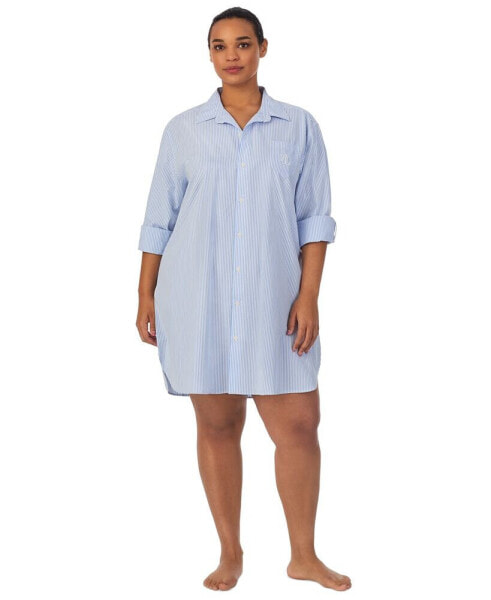 Пижама Ralph Lauren Lauren plus Size длиннорукавная с воротником, закрепленным кнопками