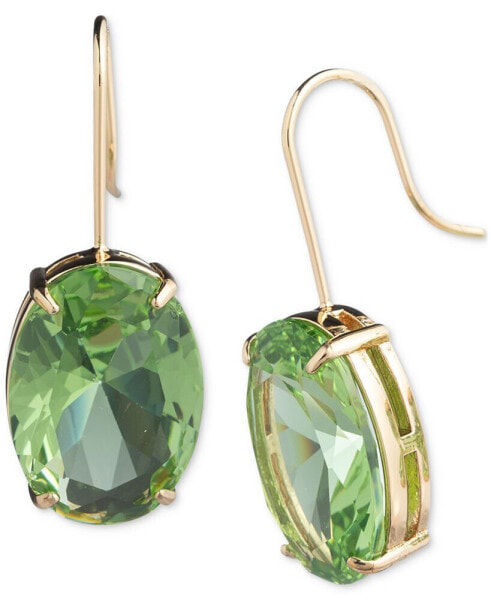 Gold-Tone Oval Stone Drop Earrings