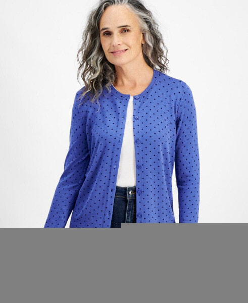 Petite Dot-Print Long-Sleeve Cardigan, Created for Macy's