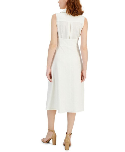 Women's Faux-Wrap Linen Midi Dress
