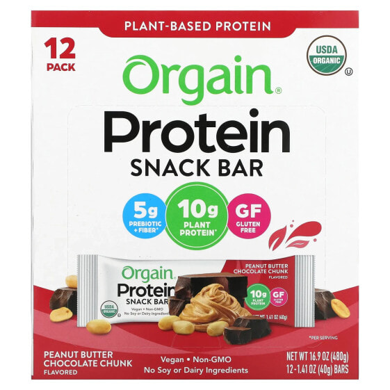Протеиновый батончик Orgain, органический, арахисовое масло с шоколадными кусочками, 12 шт по 40 г каждый