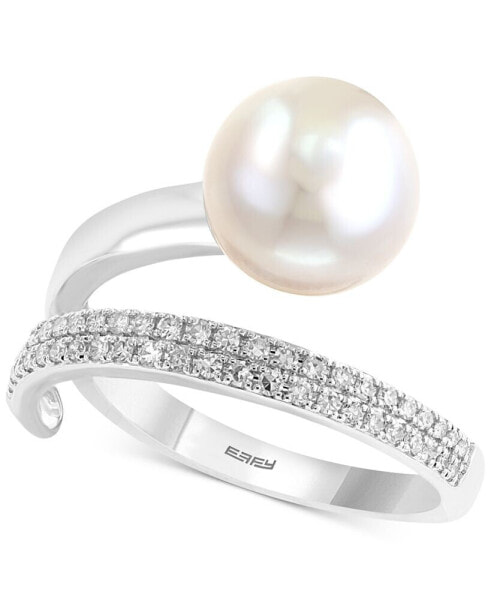 EFFY® Cultured Freshwater Pearl (10mm) and Diamond (1/5 ct. t.w.) Ring in 14k White Gold and Yellow Gold
