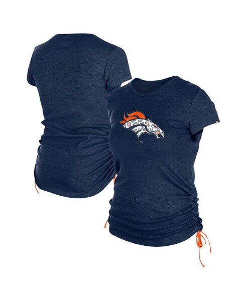 Women's Navy Denver Broncos Ruched Side T-Shirt