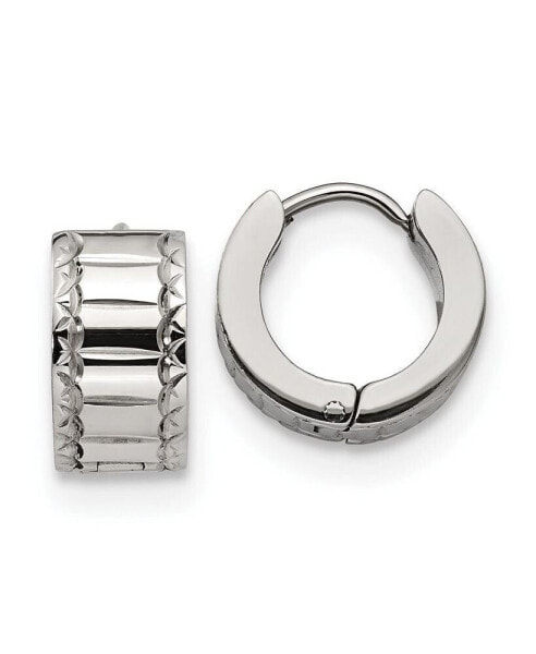 Stainless Steel Polished and Textured Hinged Hoop Earrings