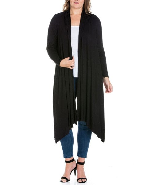 Women's Plus Size Extra Long Open Front Cardigan