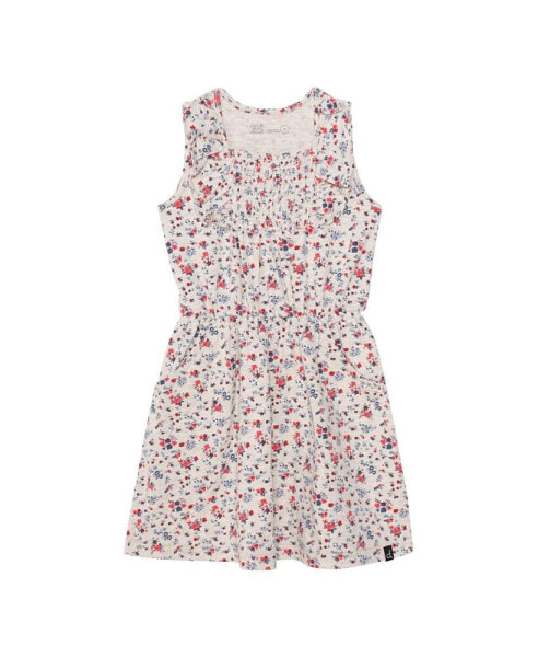 Girl Organic Cotton Printed Sleeveless Smocked Dress Oatmeal Mix Little Flowers - Child
