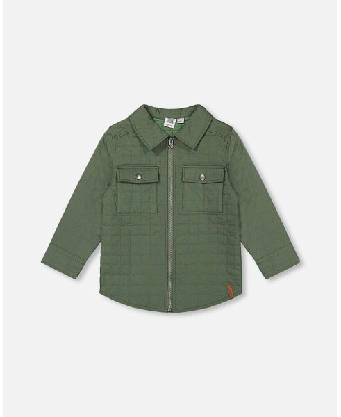 Toddler Boys Quilted Canvas Overshirt With Pockets Forest Green - Toddler|Child