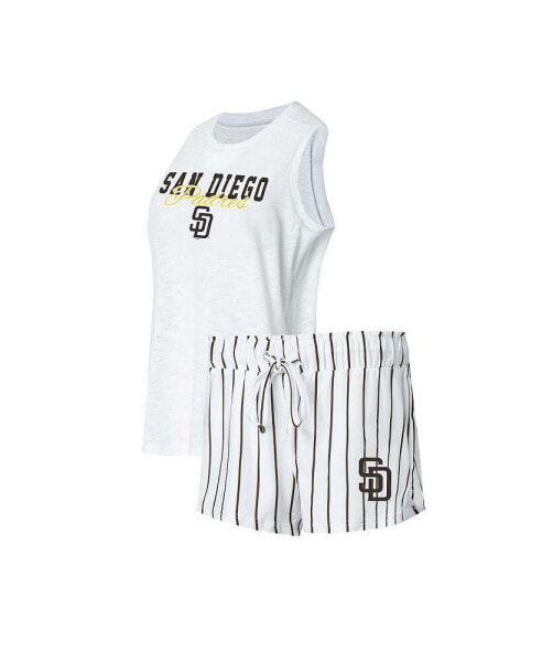 Women's White San Diego Padres Reel Pinstripe Tank Top and Shorts Sleep Set