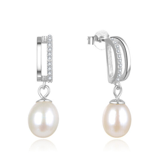 Elegant silver earrings with real pearls AGUP2687P