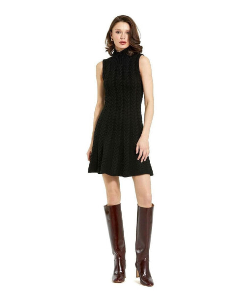 Women's Cable Knit Turtle Neck Sleeveless Mini Dress