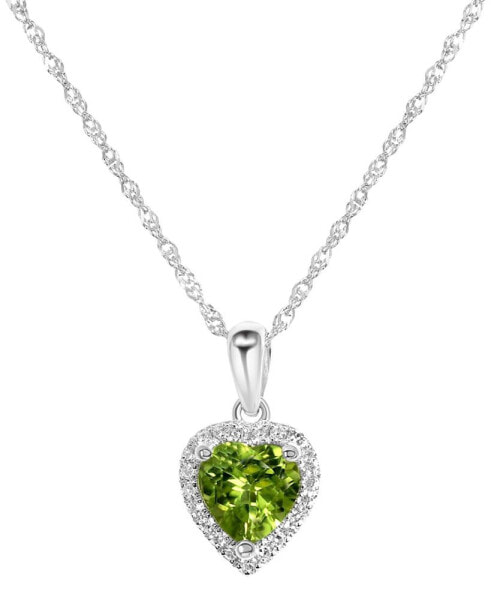 Macy's peridot (3/4 ct. t.w.) & Diamond (1/10 ct. t.w.) Heart Pendant Necklace in 14k White Gold, 16" + 2" extender