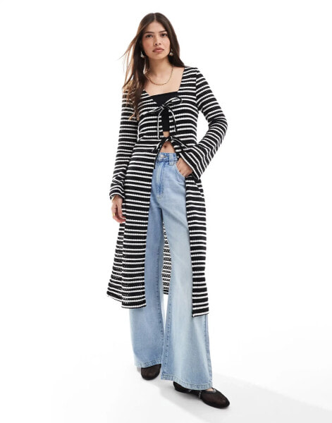 ASOS DESIGN knit look longline cardi in mono stripe