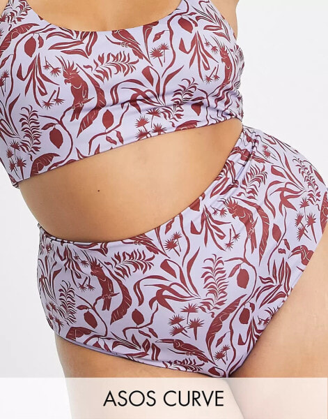 ASOS DESIGN Curve high waist bikini bottom in jungle print