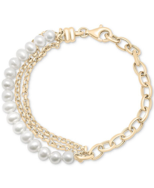Cultured Freshwater Pearl (5mm) Triple & Single Link Bracelet in Gold Vermeil, Created for Macy's