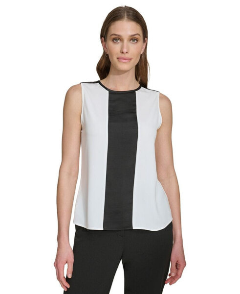 Women's Mixed-Media Colorblocked Sleeveless Top