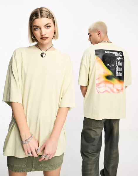 COLLUSION Unisex blurred large back print t-shirt in stone