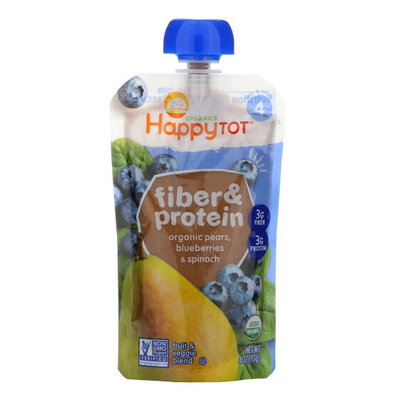 Happy Tot, Fiber & Protein, 2+ Years, Organic Pears, Blueberries & Spinach, 4 oz (113 g)