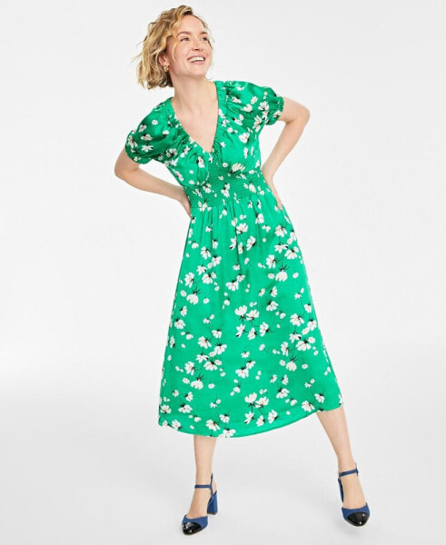 Women's Printed V-Neck Short-Sleeve Midi Dress, Created for Macy's
