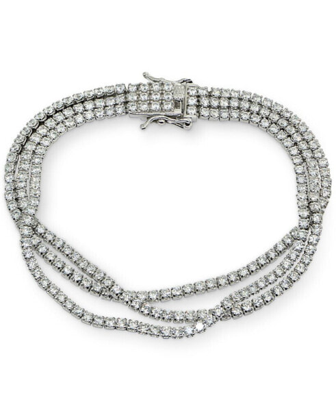 Cubic Zirconia Multi-Row Statement Bracelet in Sterling Silver