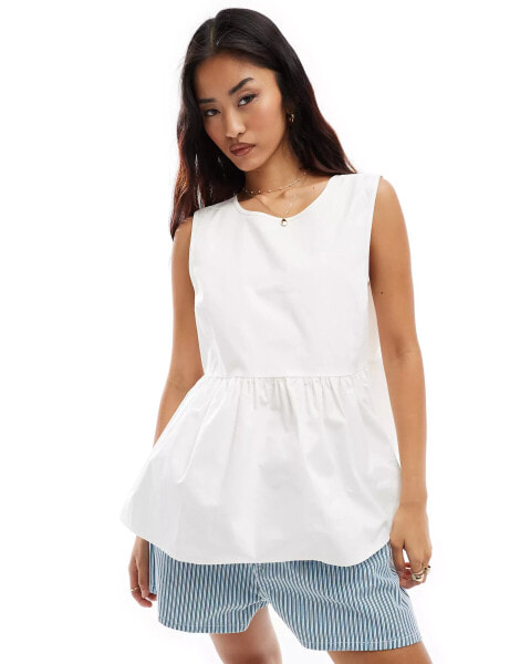 Vila sleeveless cotton poplin top in white