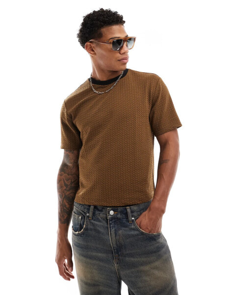 ASOS DESIGN standard cropped t-shirt with texture in brown