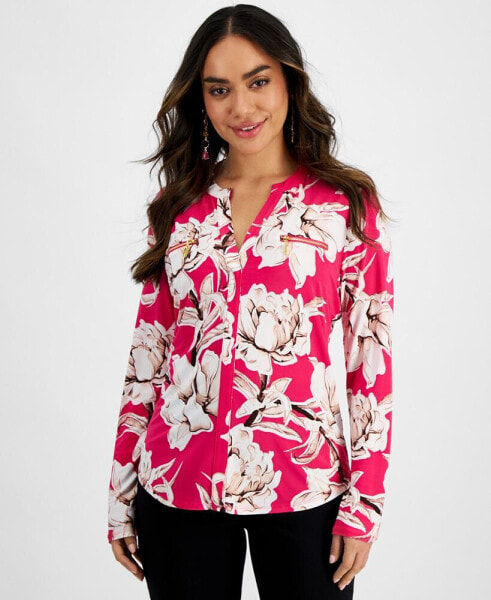 Women's Print Zip-Pocket Top, in Regular & Petite, Created for Macy's