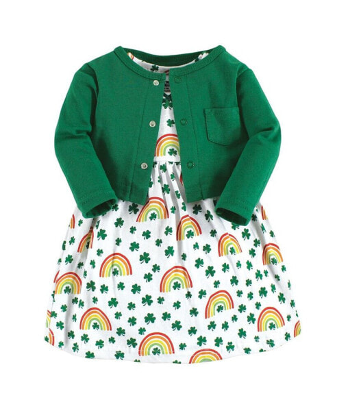 Baby Girls Cotton Dress and Cardigan Set, St Patricks Rainbow