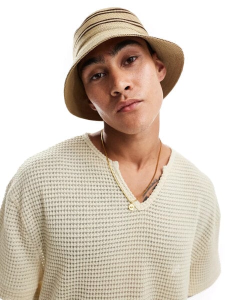 ASOS DESIGN bucket hat with contrast stripe in sand