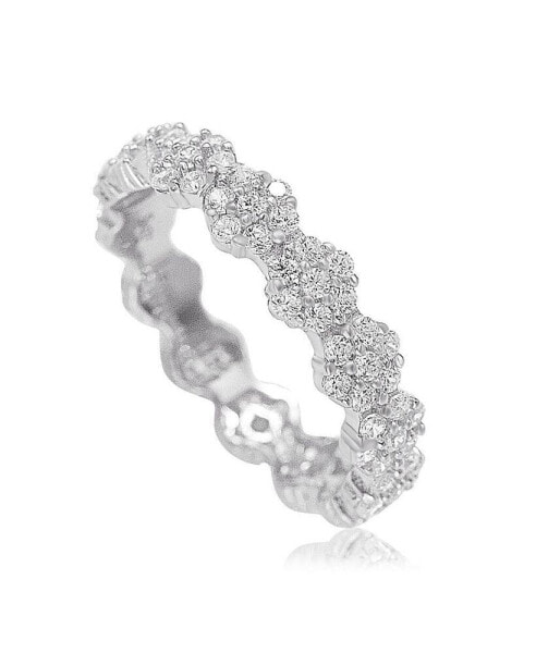 Suzy Levian Sterling Silver Cubic Zirconia Floral Eternity Band Ring