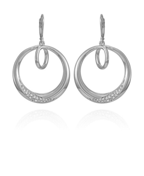 Silver-Tone Glass Stone Bold Hoop Drop Earrings