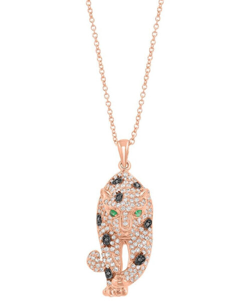 EFFY® Signature Black and White Diamond (3/4 ct. t.w.) and Multistone Panther Pendant Necklace in 14k Rose Gold