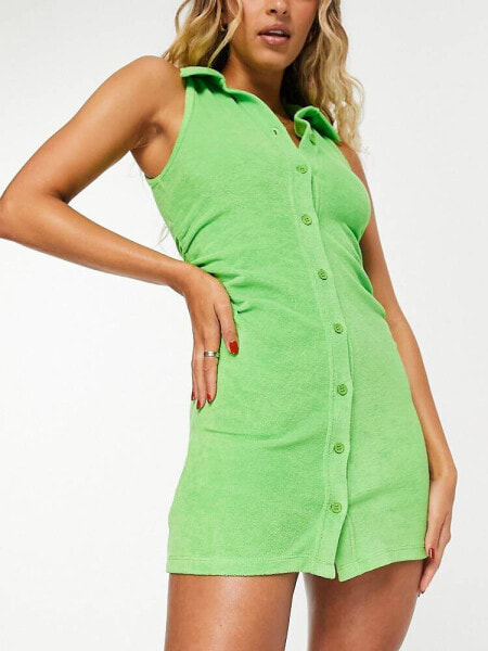 New Girl Order festival towelling sleeveless summer dress in green 