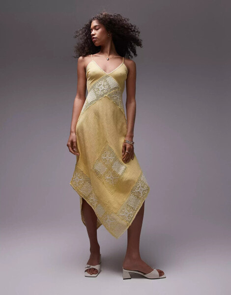 Topshop crochet linen mix sundress in yellow