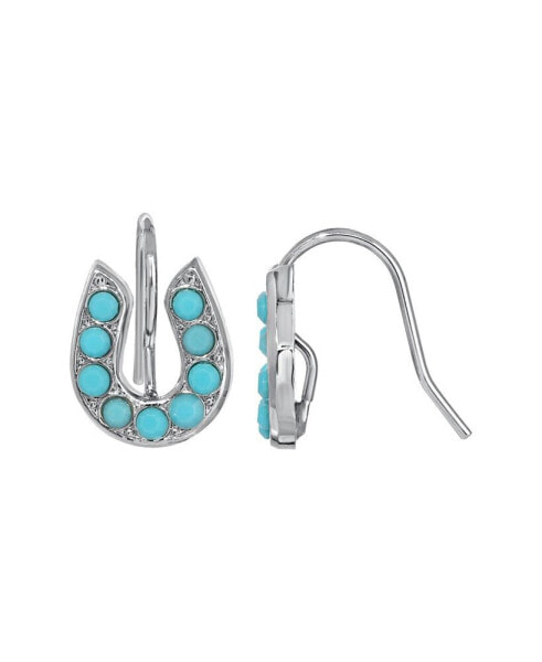 Silver Tone Turquoise Horseshoe Wire Earrings