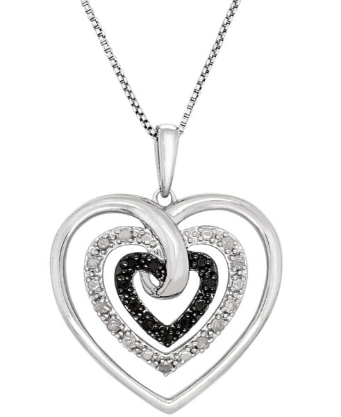 Black Diamond (1/10 ct. t.w.) & White Diamond (1/20 ct. t.w.) Open Heart 18" Pendant Necklace in Sterling Silver