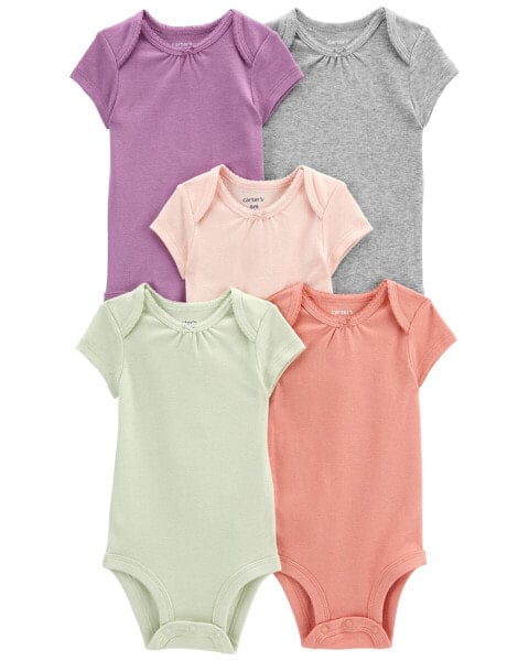 Baby 5-Pack Short-Sleeve Solid Bodysuits 6M