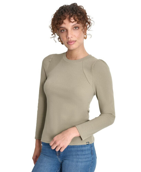 Women's Long Puff-Sleeve Crewneck Top