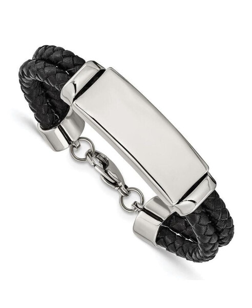 Stainless Steel Black Woven Leather Multi Strand ID Bracelet