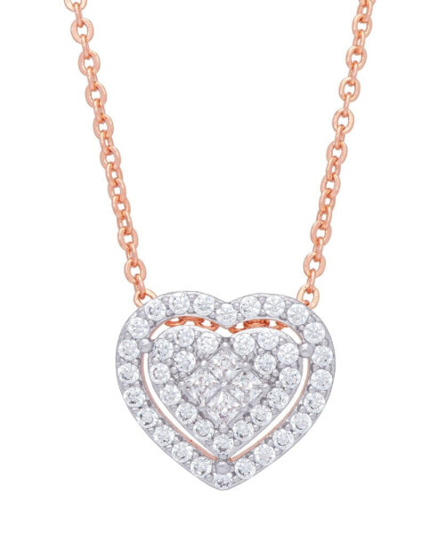 Cubic Zirconia Heart Necklace in Fine Rose Gold Plate or Fine Silver Plate