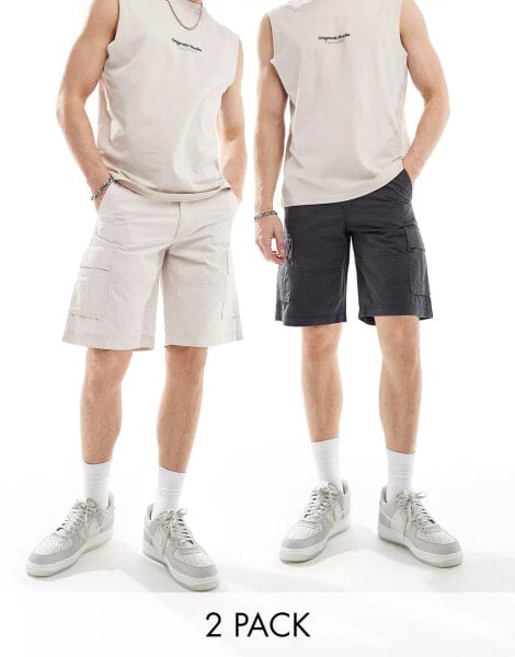 Jack & Jones 2 pack cargo short in light grey and dark grey