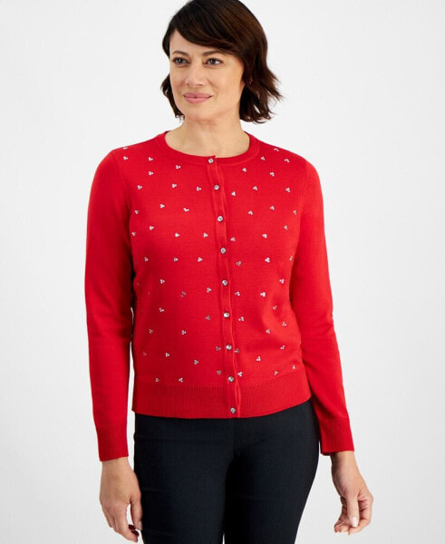 Women's Rhinestone Party Button-Front Cardigan, Created for Macy's