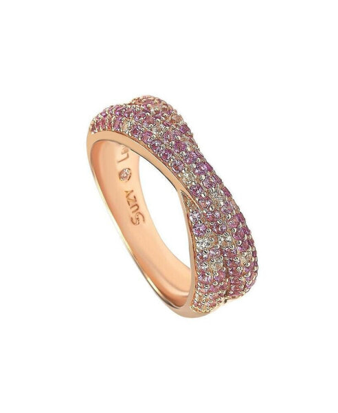 Pink Sapphire & Lab-Grown White Sapphire Pave Crossover Twist Band Ring in Sterling Silver by Suzy Levian