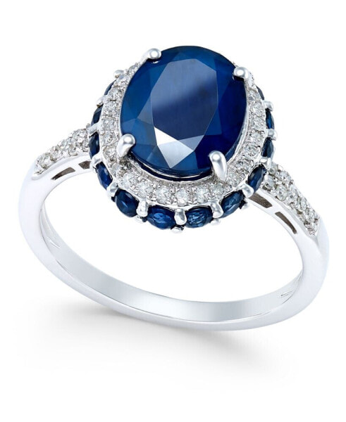 Blue Sapphire (4 ct. t.w.) and White Sapphire (1/3 ct. t.w.) Oval Ring in 10k White Gold