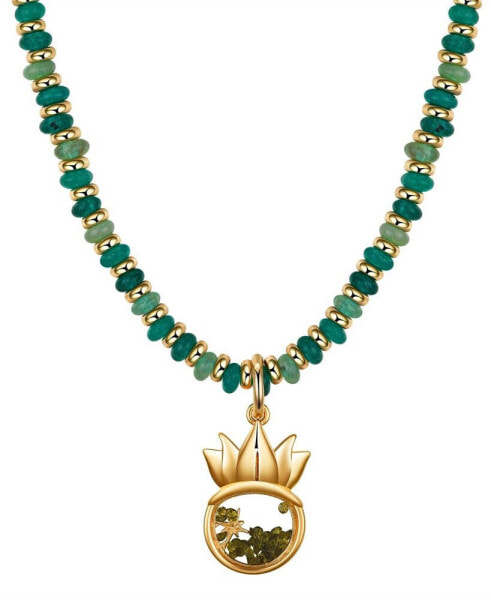 Kid's Princess Tiana Gold-Tone and Green Bead Tiara Pendant Necklace